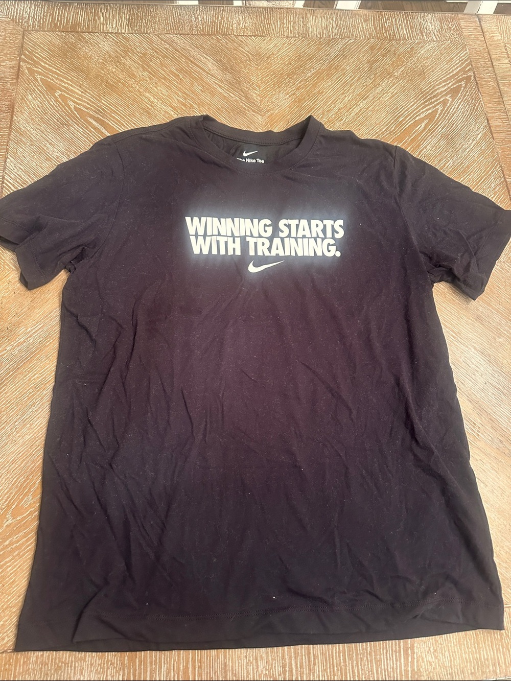 Nike Black Short-Sleeve Tee with White 'Winning Starts With Training' Graphic